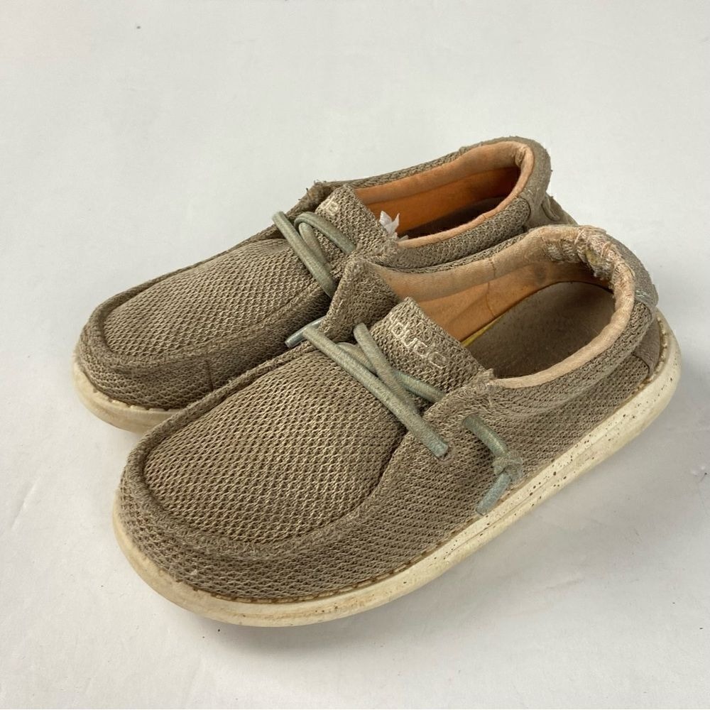 Hey Dude Wally Kids Size 12 Shoes Taupe Fabric Unisex Western Casual Loafers
